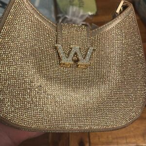 Woven Gold Shoulder Bag with Logo Accent